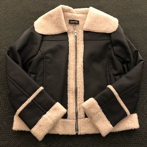 Black & Cream Leatherette and Sherpa Jacket
